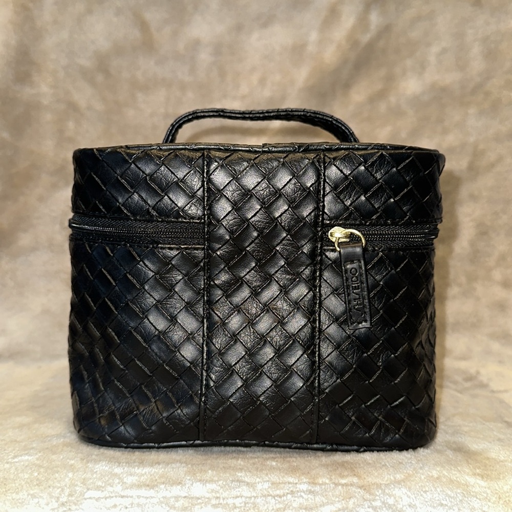 NWOT Shiseido Black Woven Zip Around Cosmetic Makeup Bag with Top Handle - Picture 4 of 7